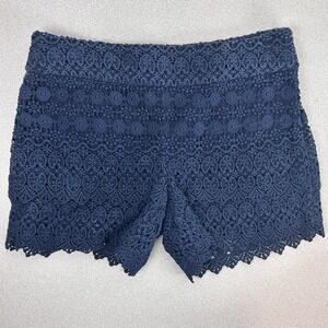 Ann Taylor LOFT Lace Shorts Women's 2 Navy Blue Crochet Scalloped‎ Layers Fancy